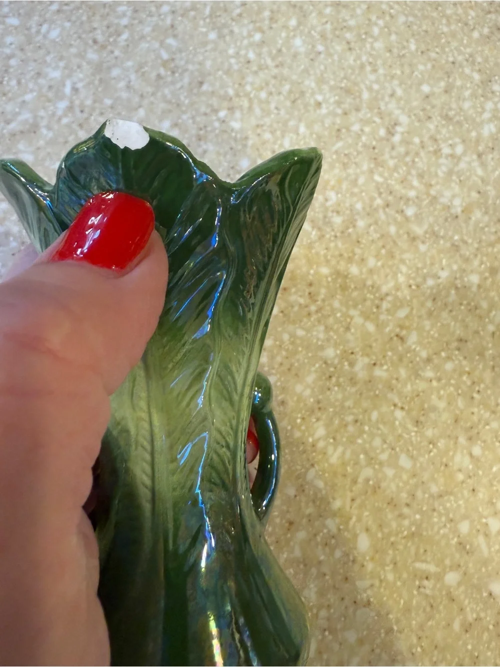 Norcrest Vintage Christmas Holiday Green Ceramic Accent Vase Red Floral Detail